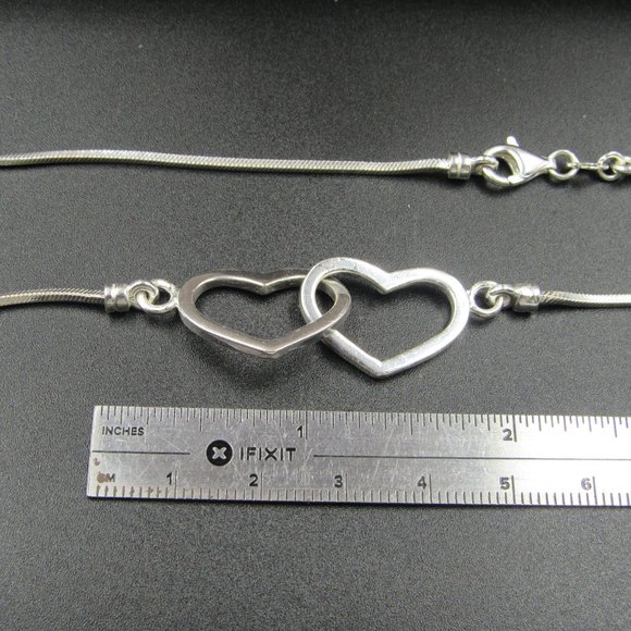 14" Sterling Silver Double Locking Hearts Necklace Vintage - Picture 5 of 6